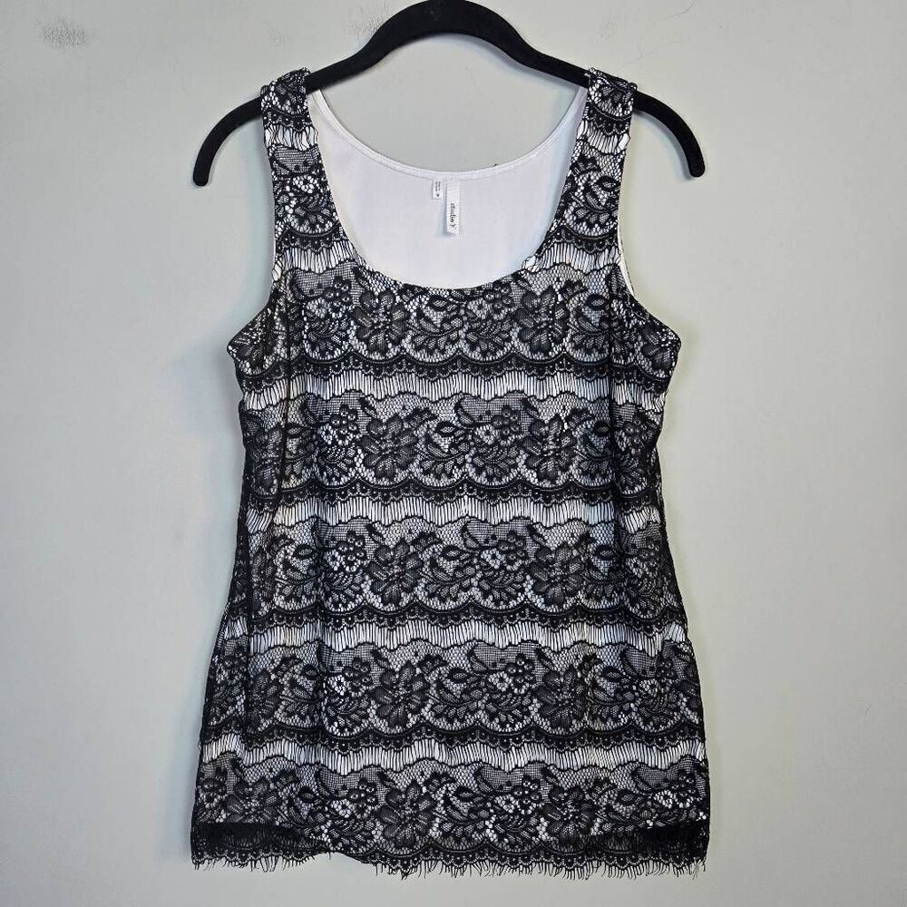 VTG Studio Y Womens Sheer Lace Overlay Tank Top Size Medium Black Y2K Whimsigoth